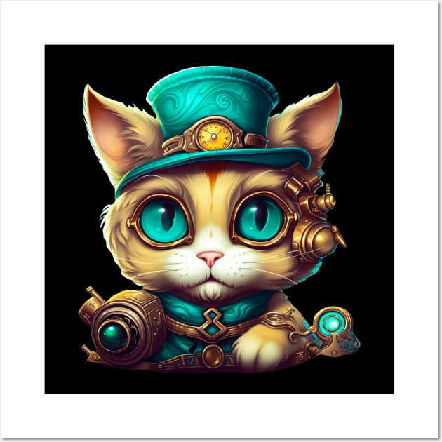 Steampunk Cat Steampunk Kitten Lovers For Women & Men Wall Art by Cute Creatures